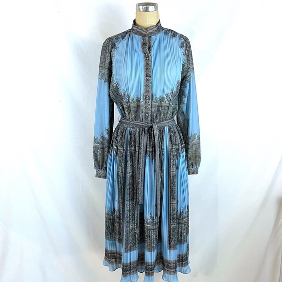 Vintage Dresses & Skirts - Vintage 70s Paisley Dress MicroPleat Cottage Core Small Medium